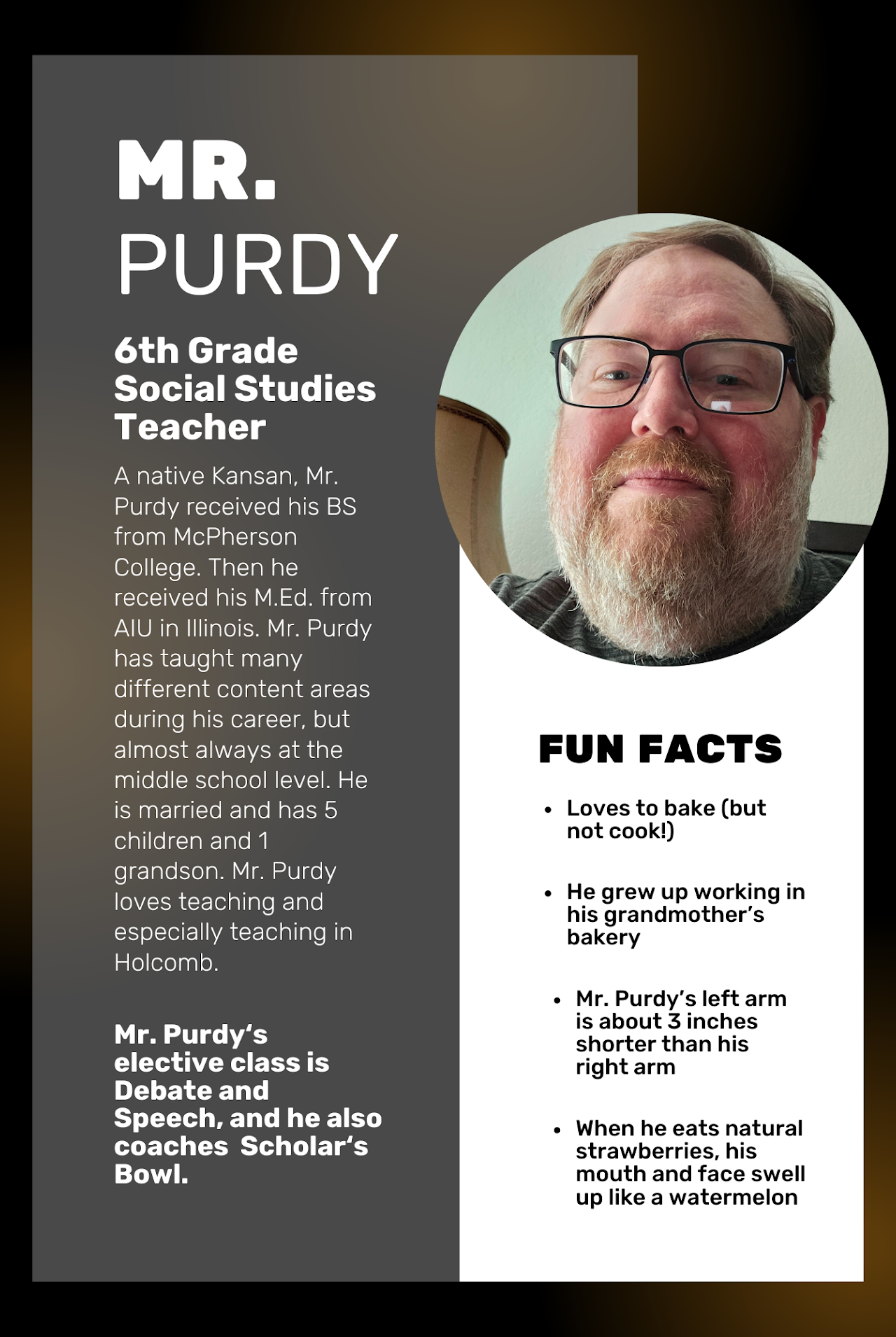 Mr. Purdy Spotlight Please click image for screen reader friendly version