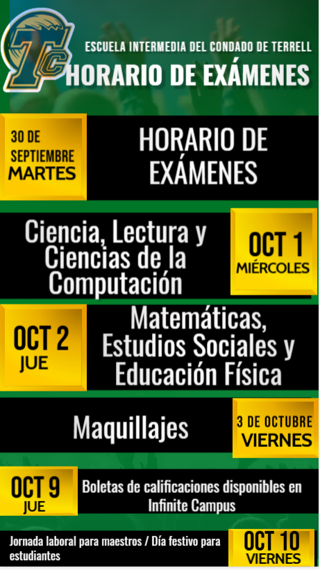 Un folleto para anunciar el calendario de exámenes de las primeras nueve semanas.