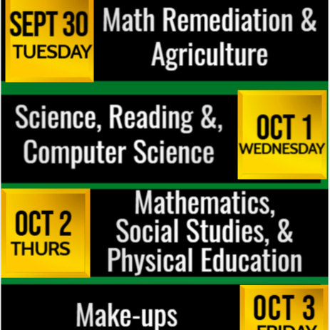 A flyer to announce the first nine weeks exam schedule.