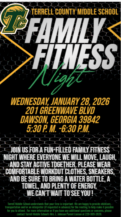 A flyer about Family Fitness Night on January 28, 2026, 5:30 - 6:30.