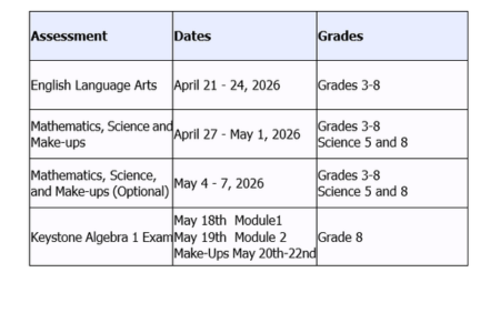 PSSA testing schedule 