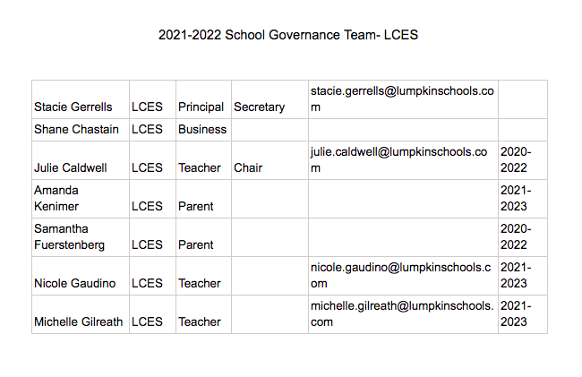 2020-21 School Governance Team