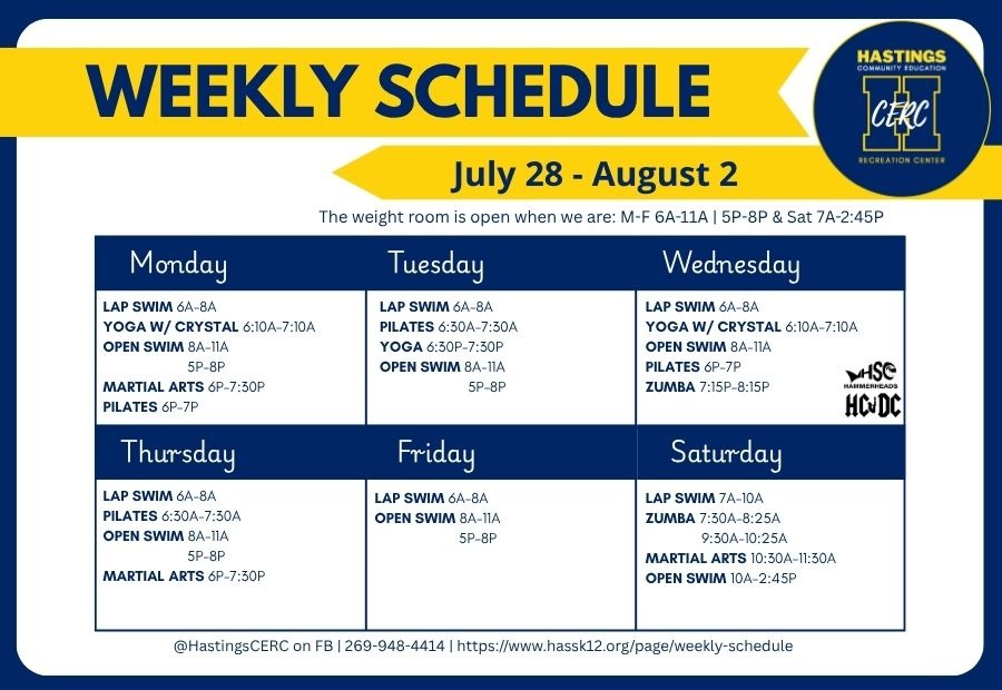 Weekly Schedule 7/28 - 8/2