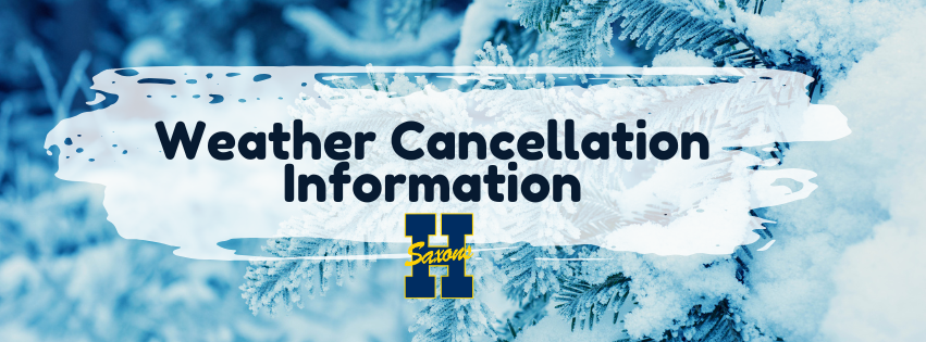 A graphic that says Weather Cancellation Information featuring snow and ice.