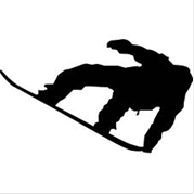 Silhouette of a snowboarder in action against a stark white background, capturing the essence of winter sports.