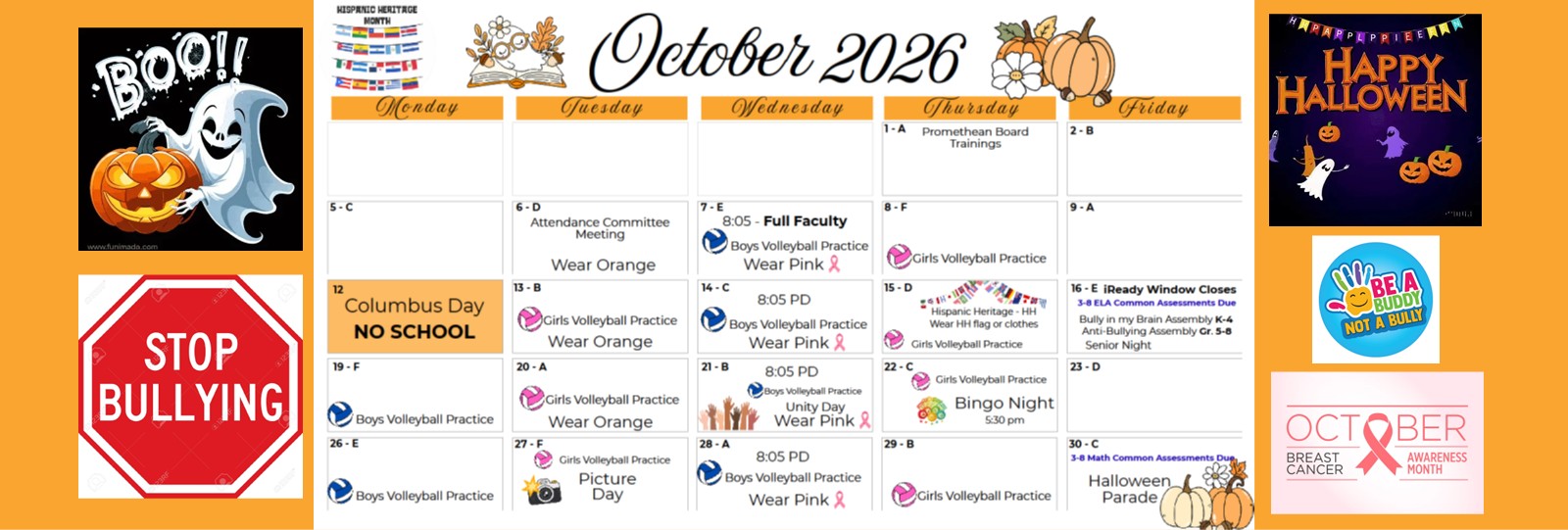 Martin Luther King Jr. Academy October Calendar