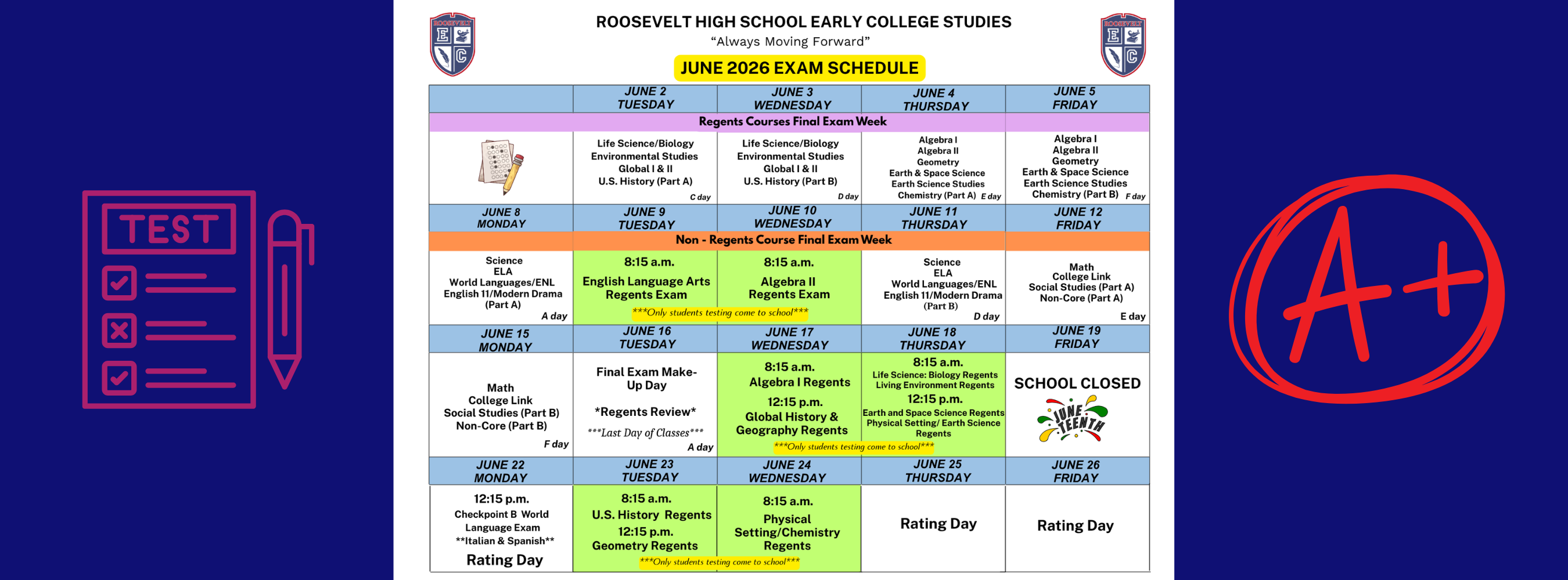 June 2026 Testing Schedule