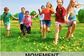 7 children running in a field movement
