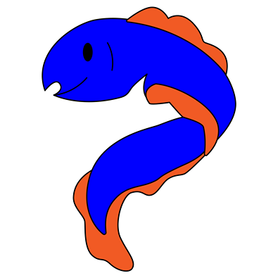 A vibrant blue and orange fish with an elongated tail swimming gracefully in clear water.