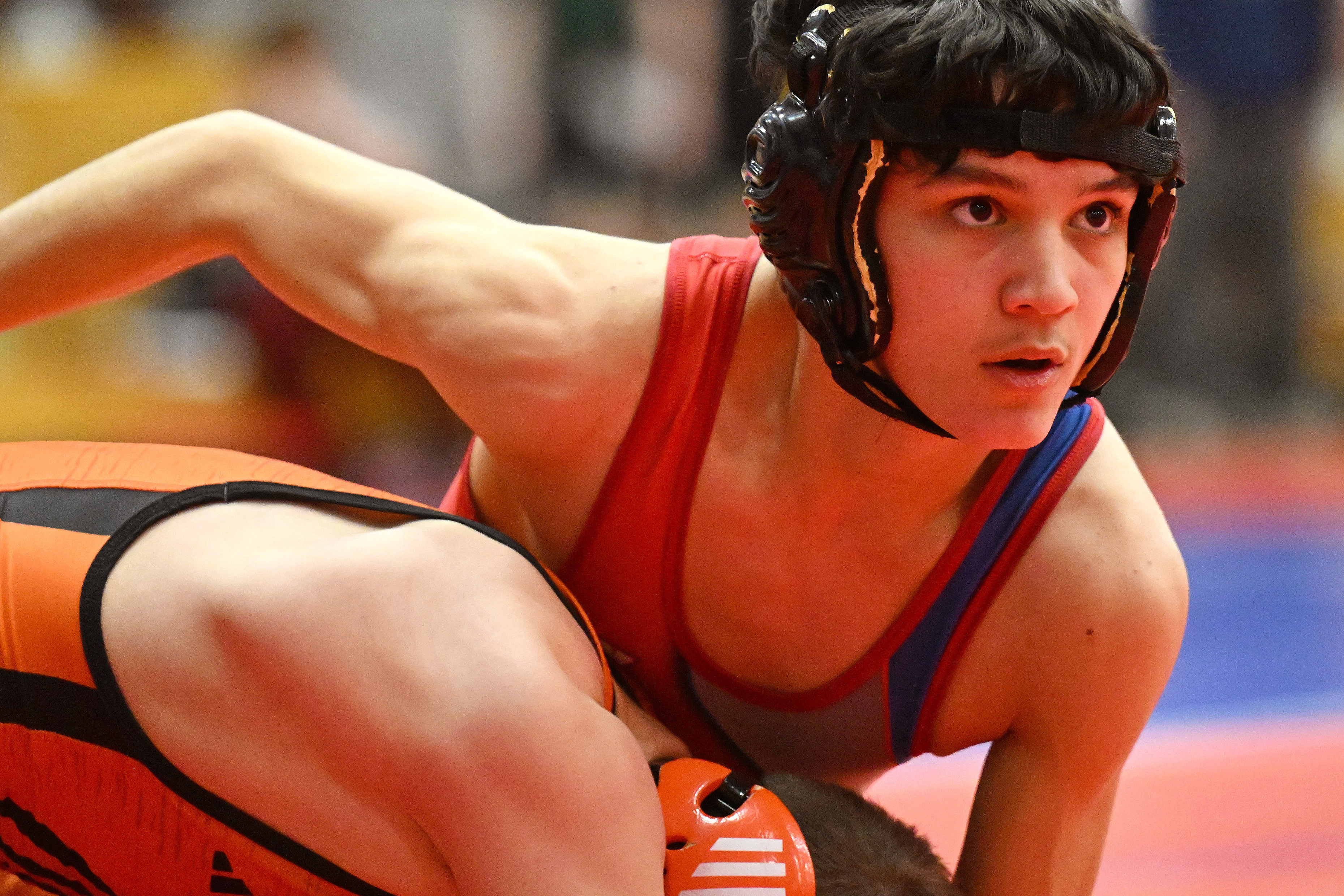 wrestler scoring a takedown