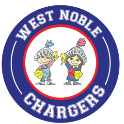 West Noble Chargers logo featuring a bold design with a charger emblem, representing strength and team spirit.