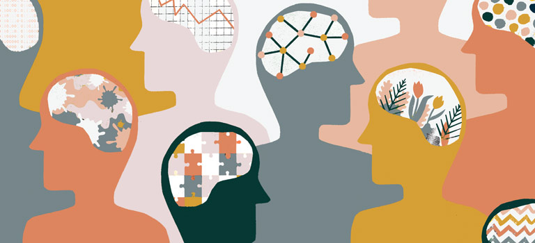 A diverse group of individuals with heads painted in various colors, showcasing creativity and unity.