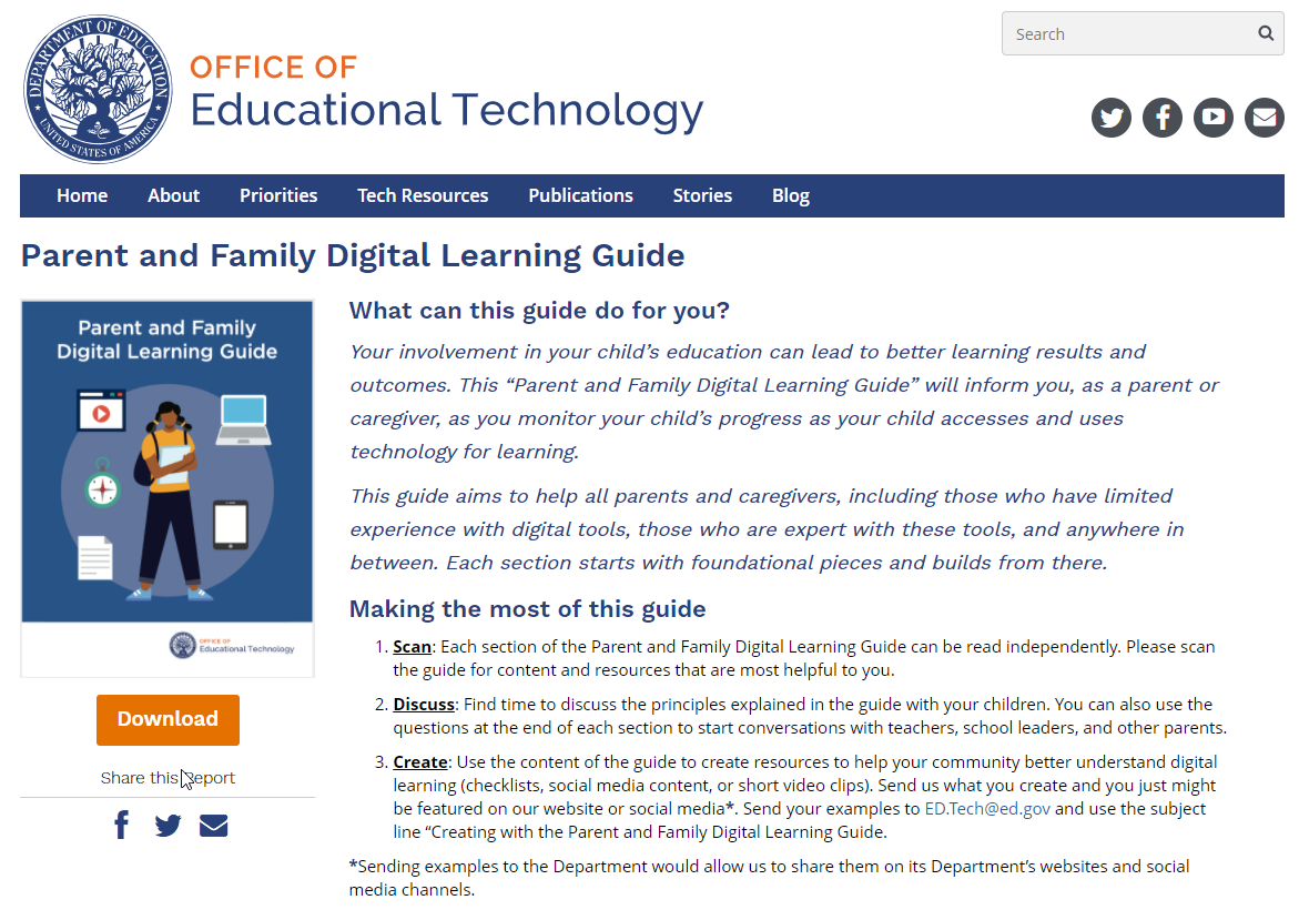 Link to USOET's Parent & Family Digital Learning Guide