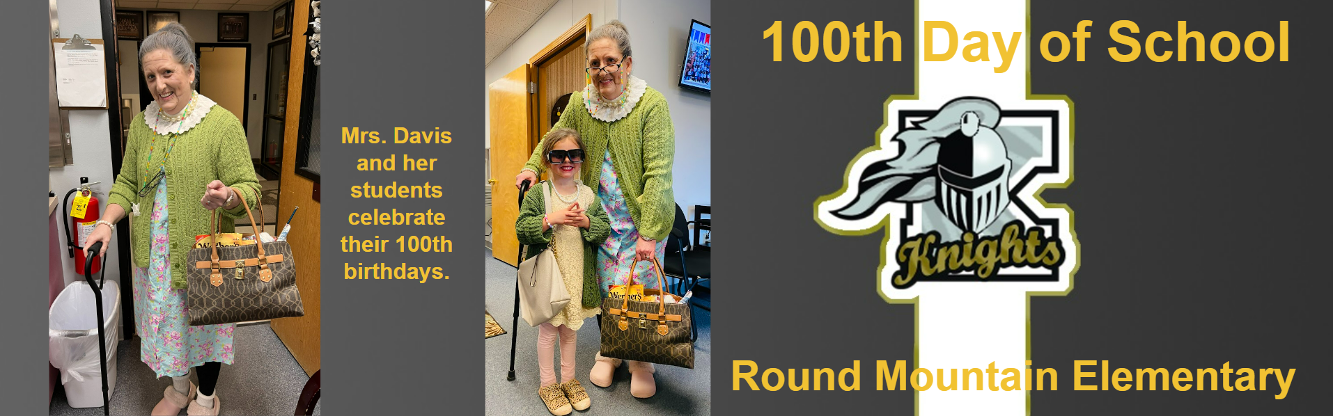 Mrs. Davis and her students celebrate the 100th day of school.