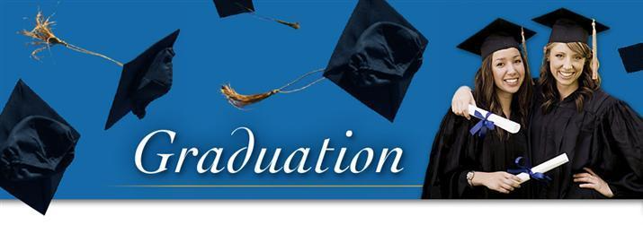 Graduation banner featuring two women proudly wearing graduation gowns, celebrating their academic achievements together.