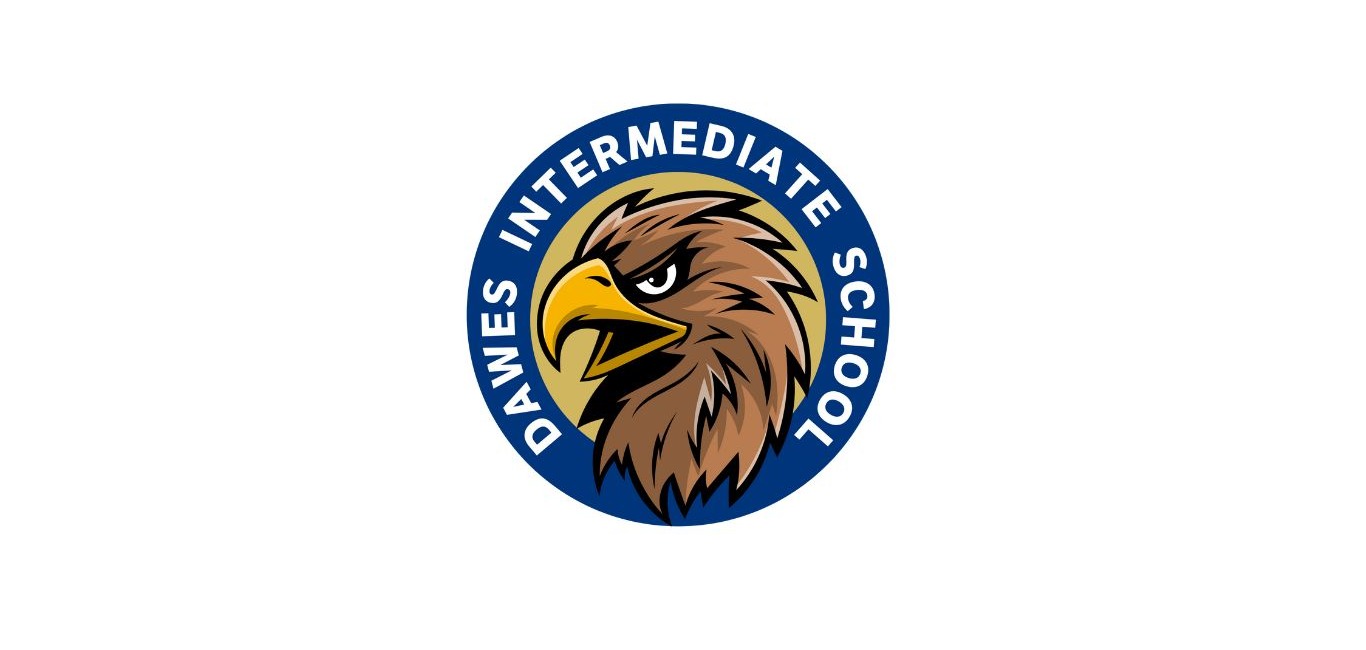 The logo of Dawes Intermediate School features a hawk with the words Dawes Intermediate School .