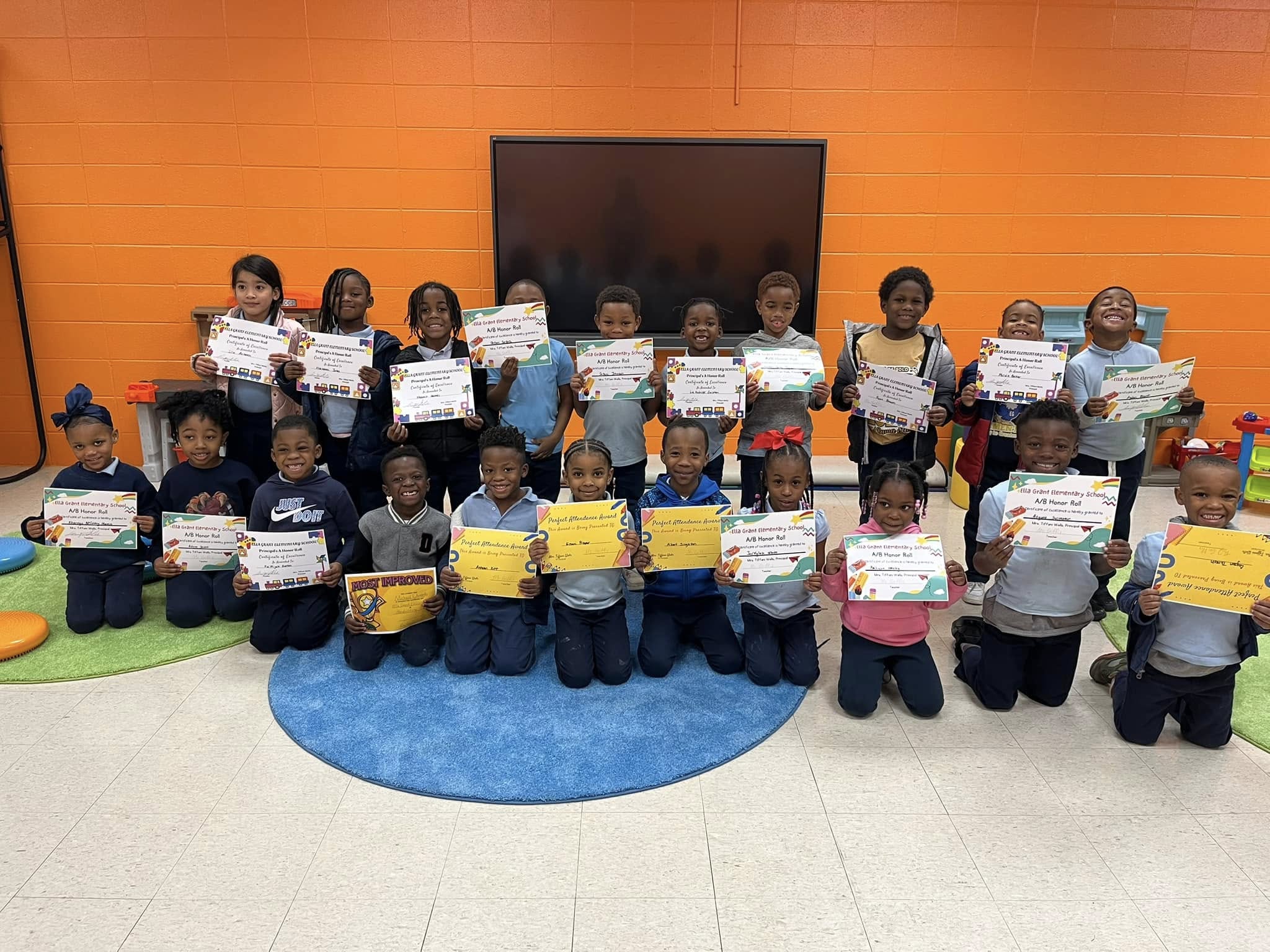 Group of Character Kids with certificates