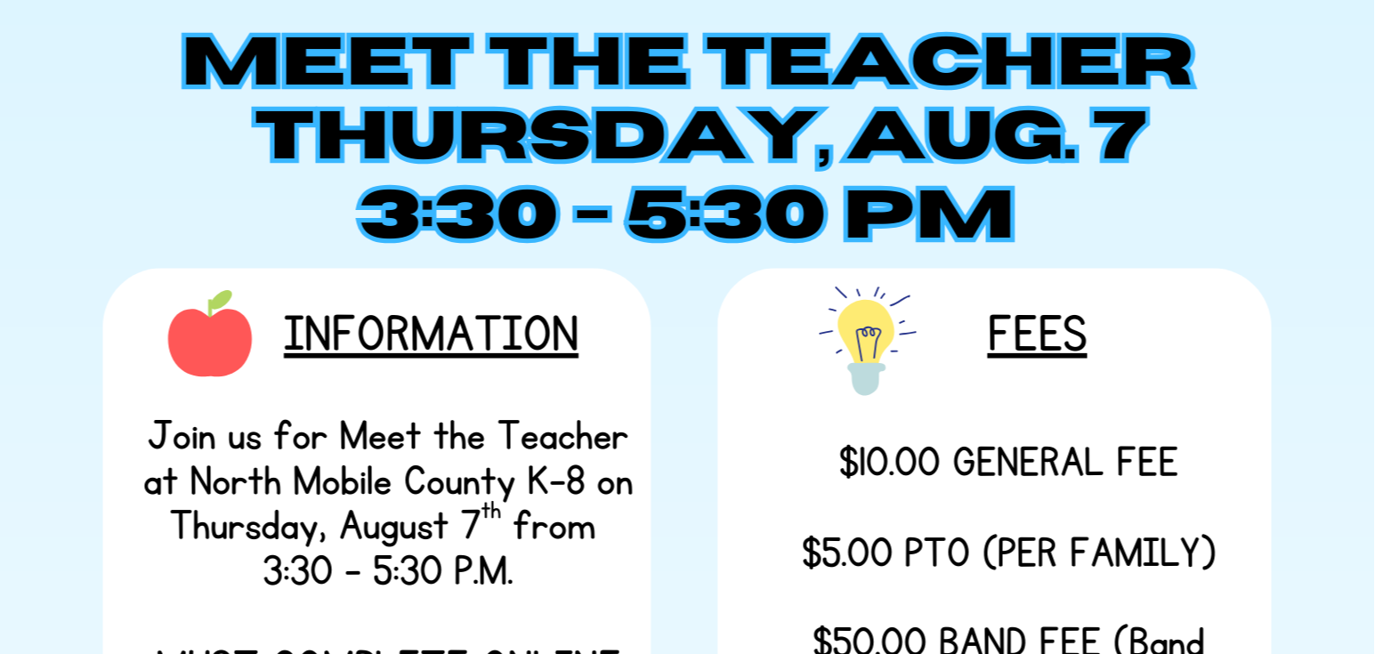 Meet the Teacher on Thursday, August 7th from 3:30 - 5:30 p.m.