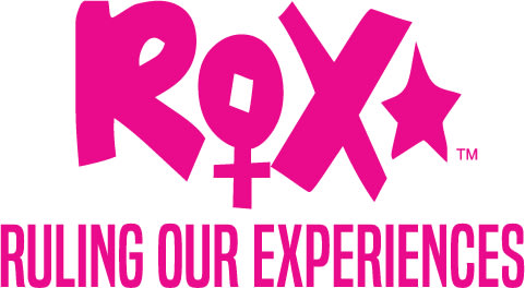 A vibrant pink logo featuring the word 'RoX' with a female gender symbol incorporated into the letter 'O', accompanied by the tagline 'RULING OUR EXPERIENCES' below.