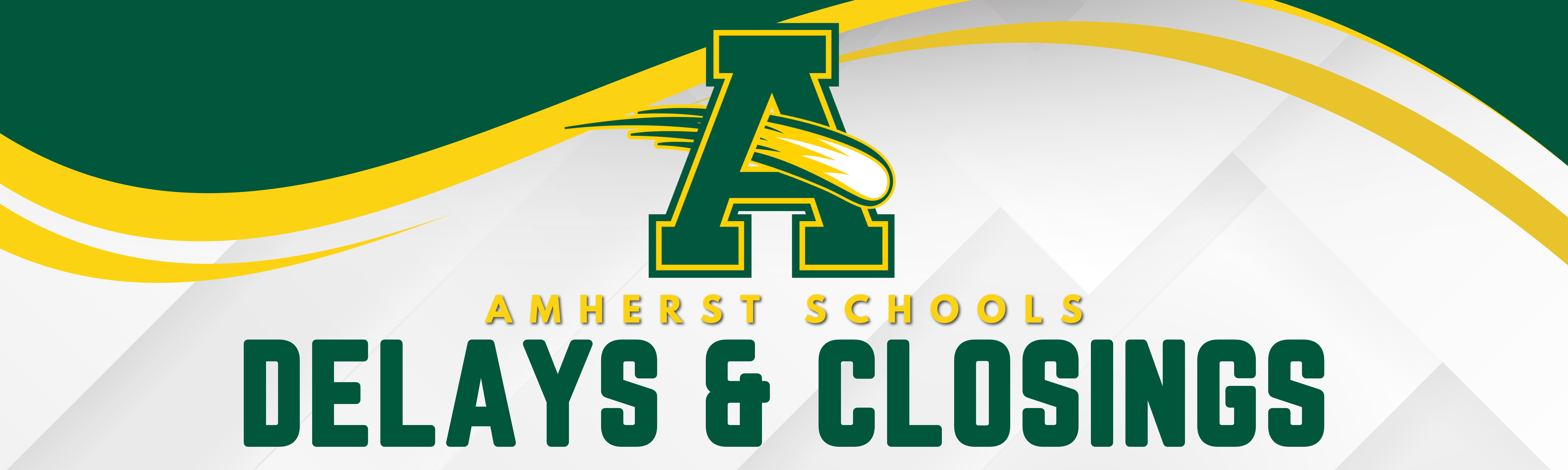 Delays and closings banner. - green, gold, A logo