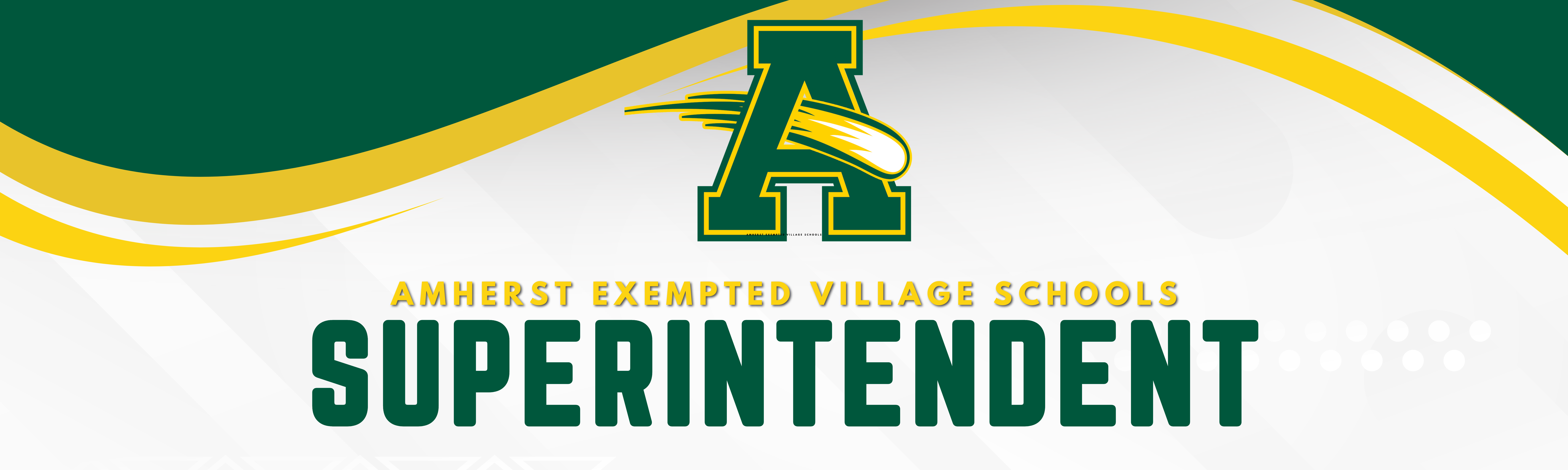 Green and Gold Banner with Amherst Logo saying Meet our Super
