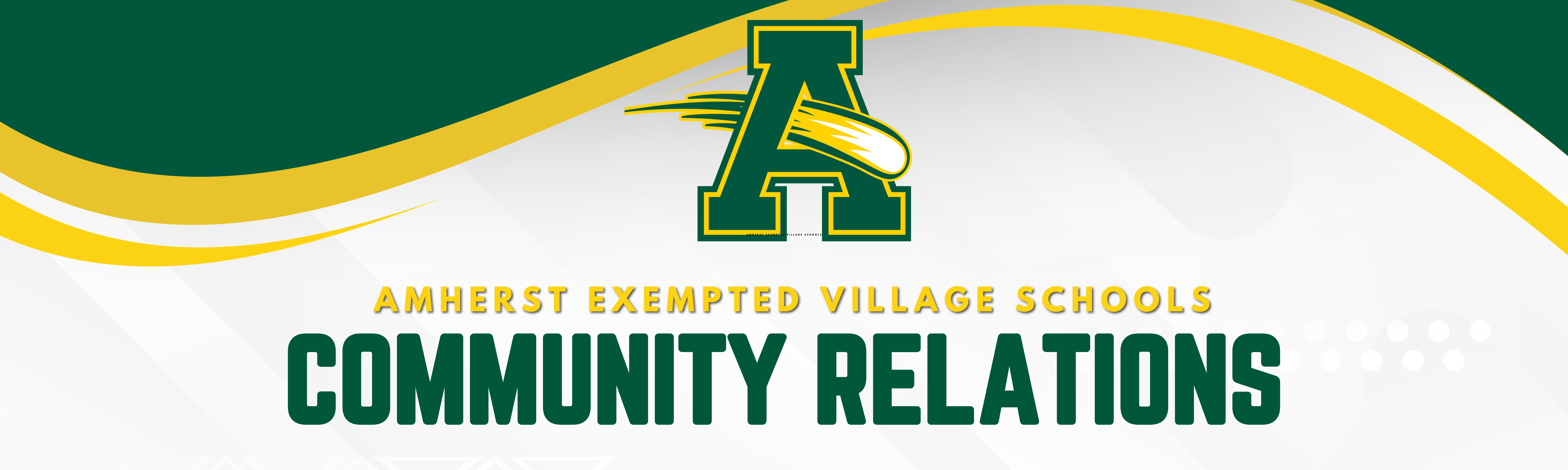 Community Relations Banner - Green Gold, Amherst Logo