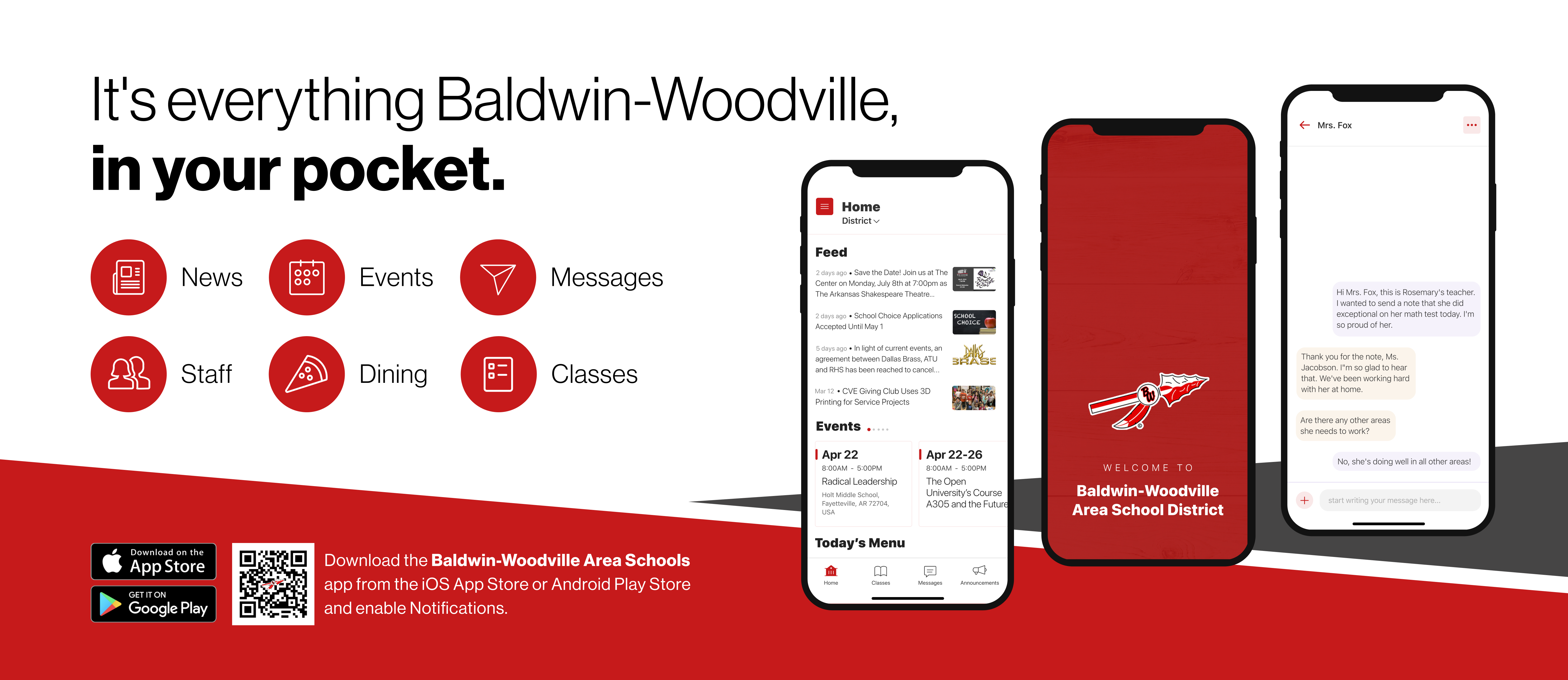 it's everything Baldwin-Woodville, in your pocket. Images of the new school app. Link to download in post below