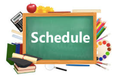 A chalkboard surrounded by school supplies and a graduation cap, prominently displaying the word "Schedule."