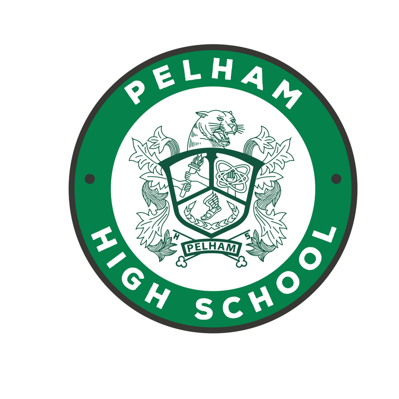 Pelham High School logo featuring the school's name and emblem, representing its identity and spirit.