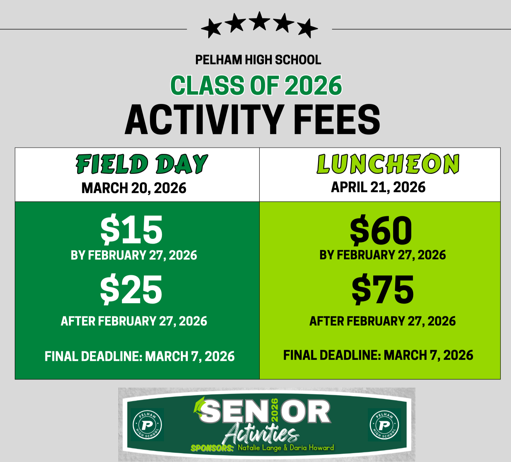Senior Fees List
