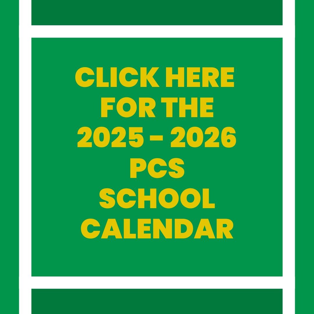 Image link for the 2025-2026 PCS school calendar, inviting users to click for more details.