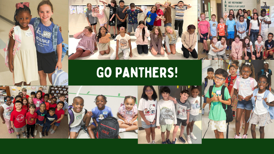 A vibrant collage featuring children and adults, all united with the phrase "Go Panthers" prominently displayed.