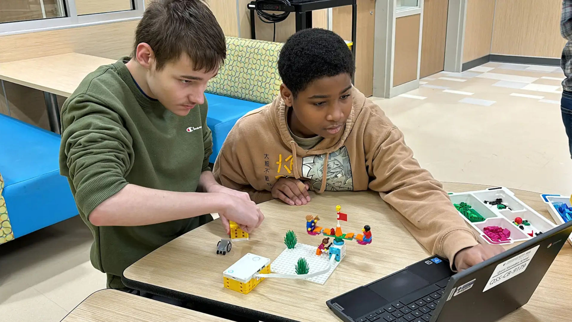 Students with legos