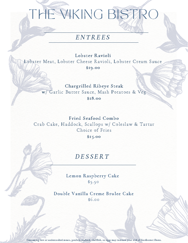 Viking Bistro menu 4/30/25-5/2/25  - 2