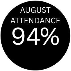 August attendance 94% written in white on a black circle