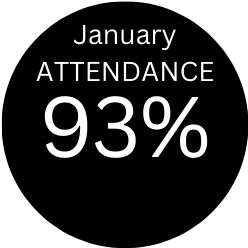 Black circle with January attendance 93%