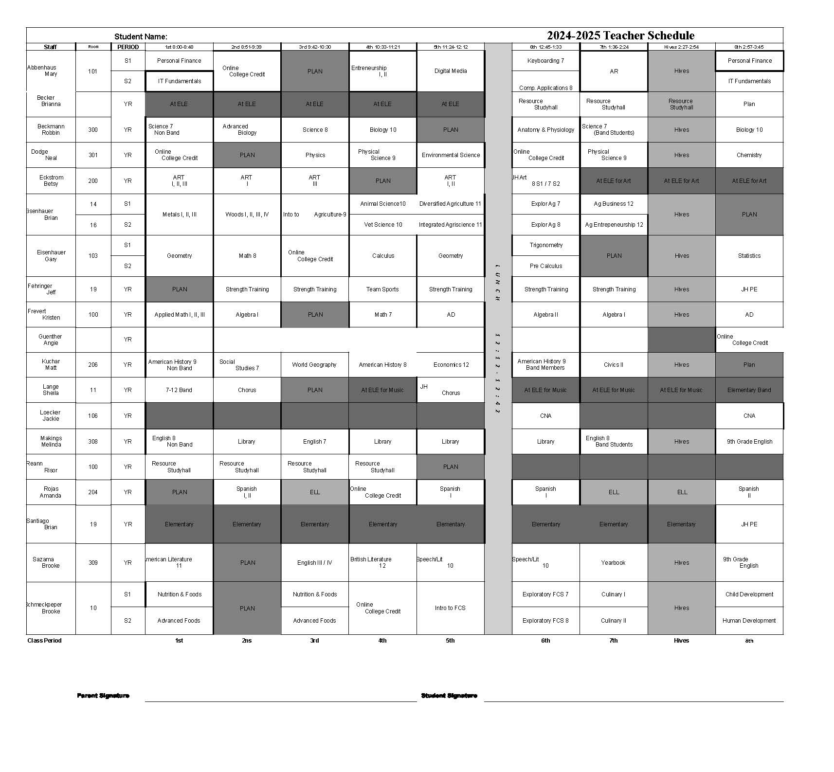 2024-2025 Teachers' Schedule