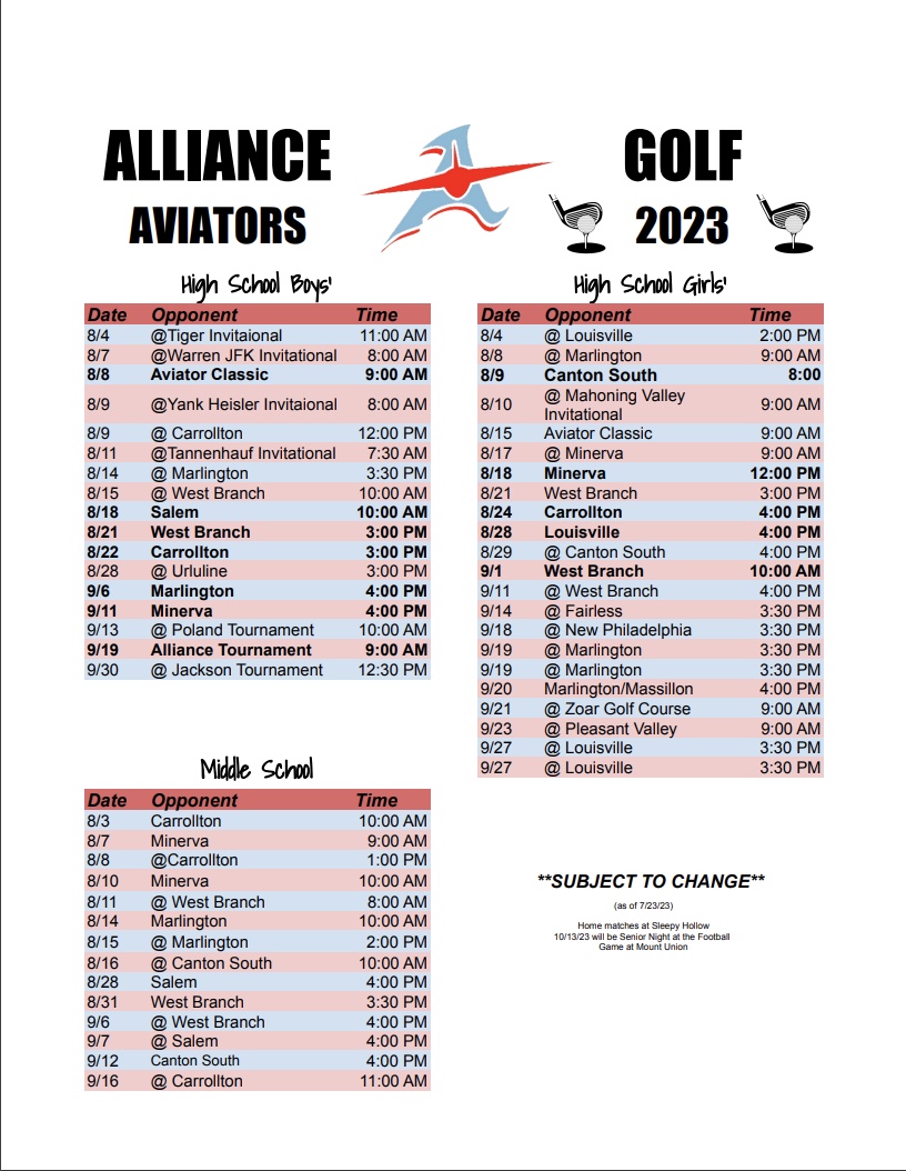 Alliance Aviators Golf 2023