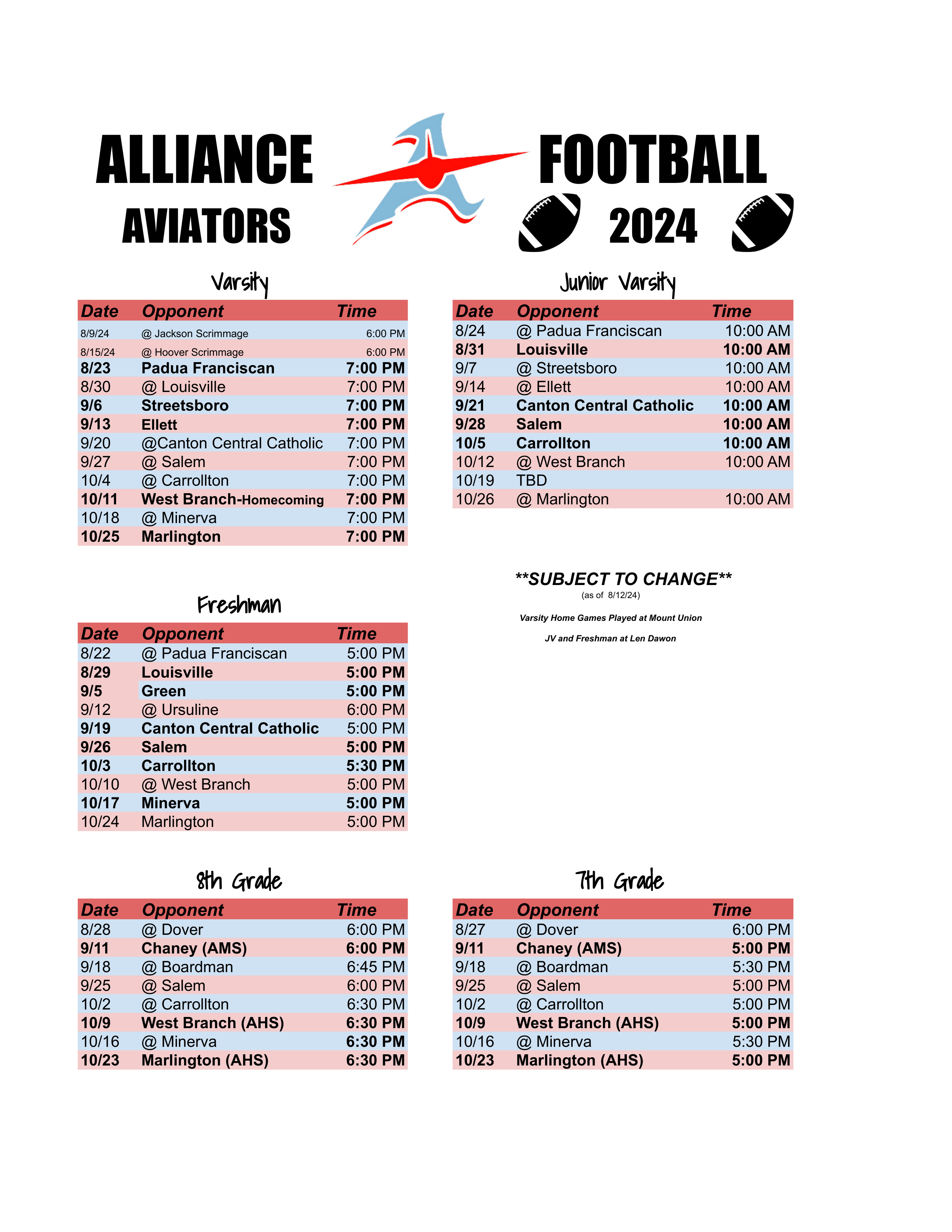 Alliance Aviator Football 2024