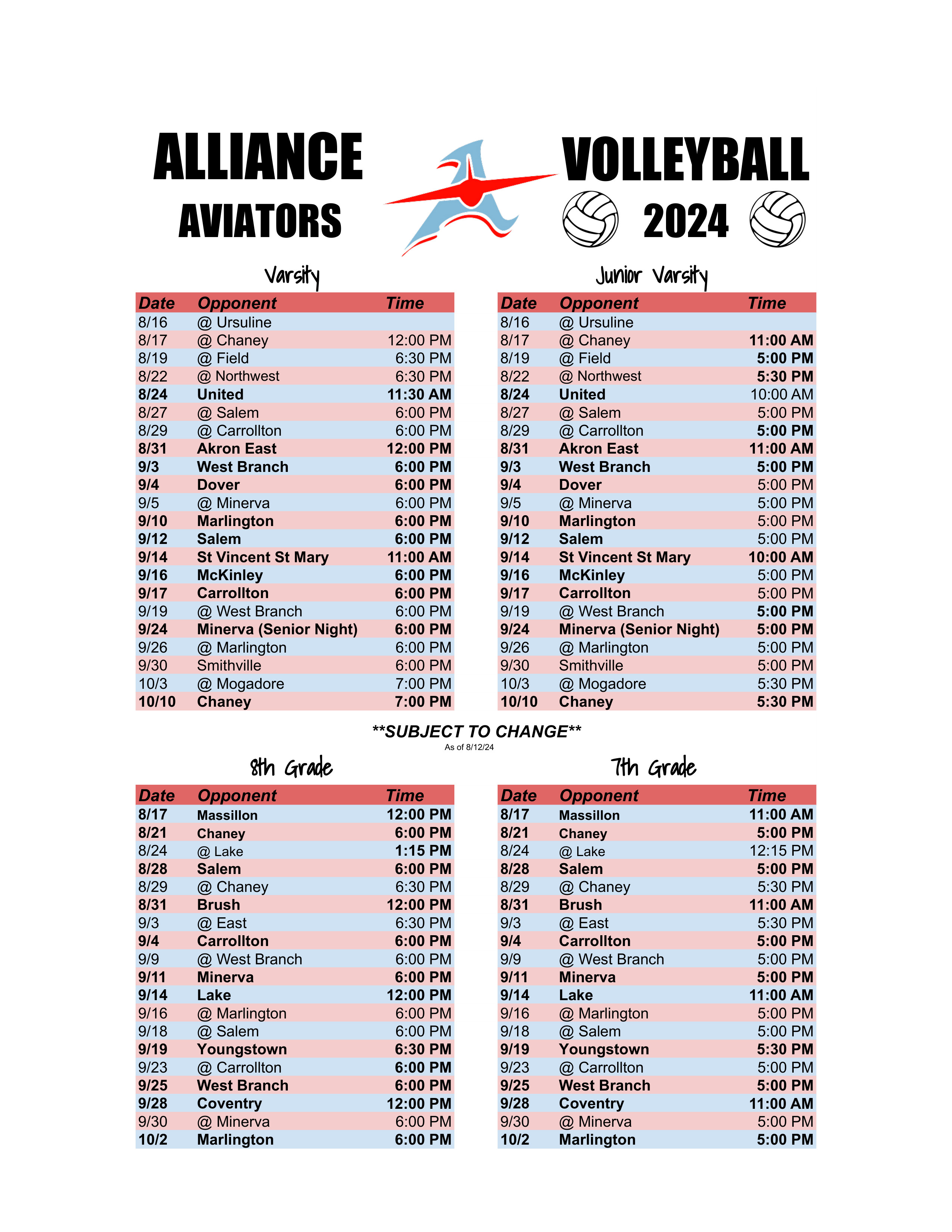 Volleyball Schedule 2024