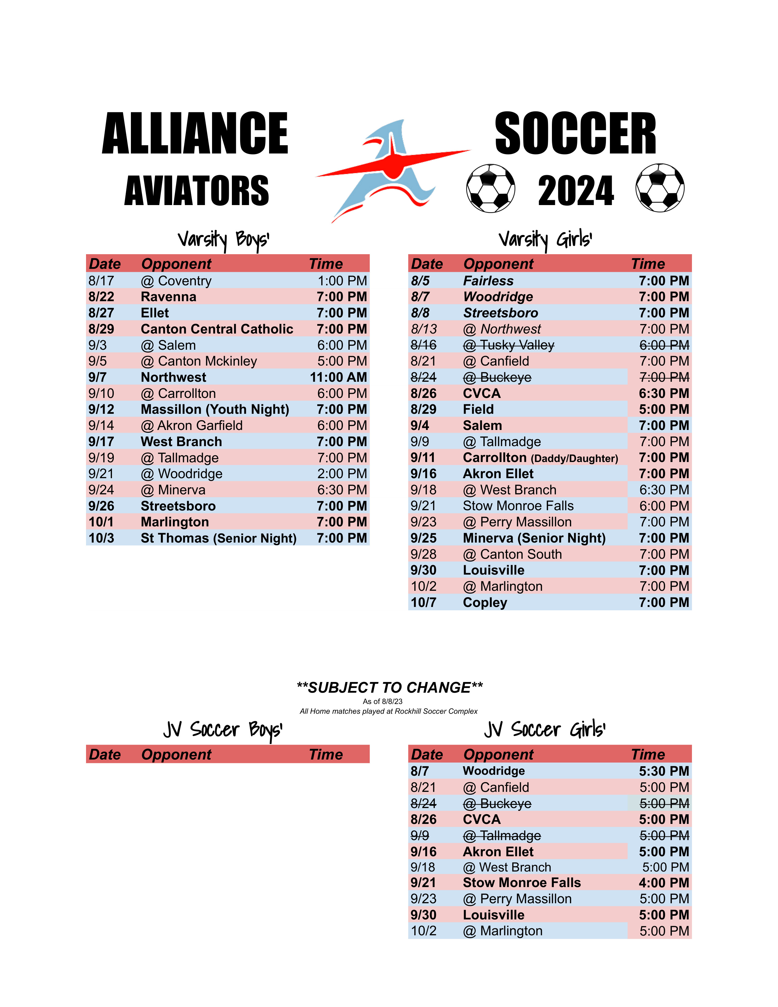 Soccer Schedule 2024