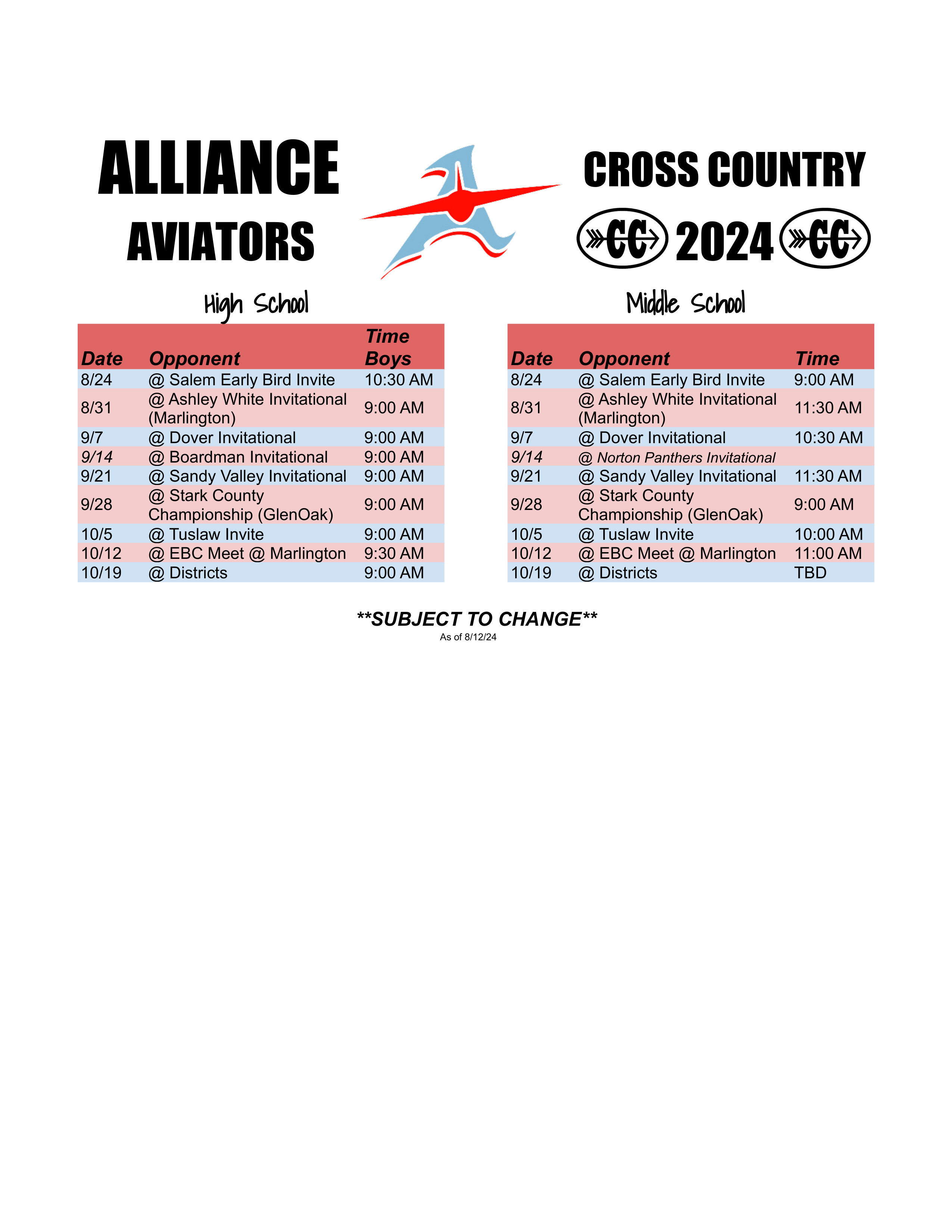 XC Schedule 2024