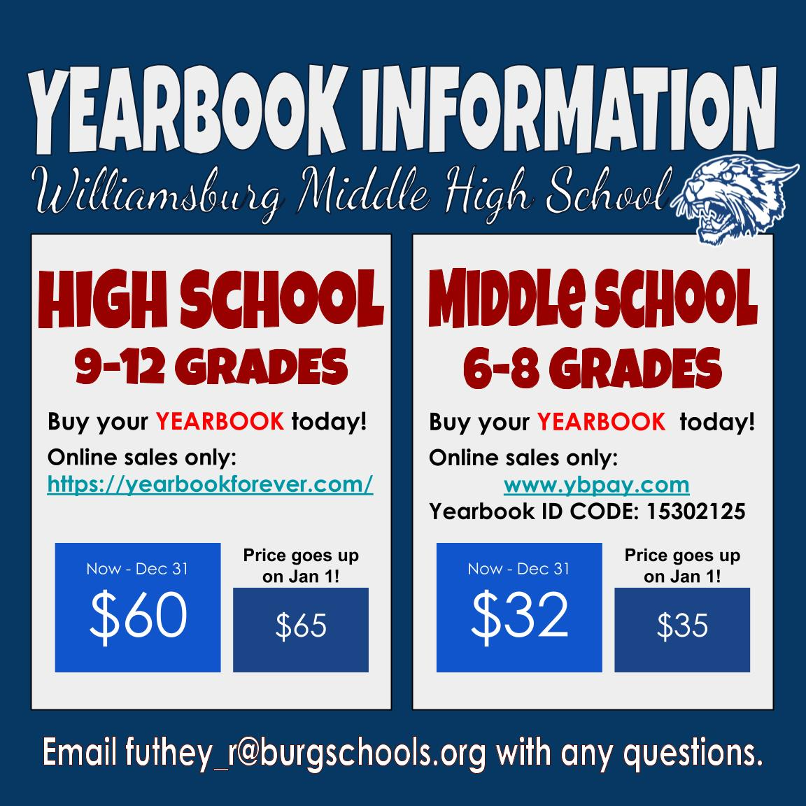 Yearbook information flyer detailing submission deadlines and guidelines for students and parents.