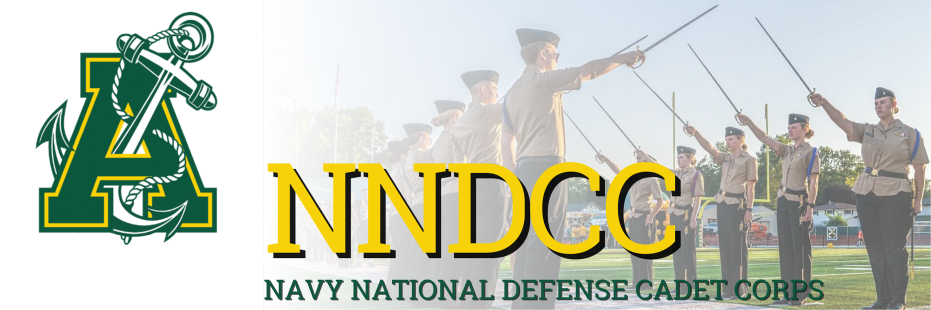 Navy National Defense Banner - Cadets presenting the color with NNDCC logo