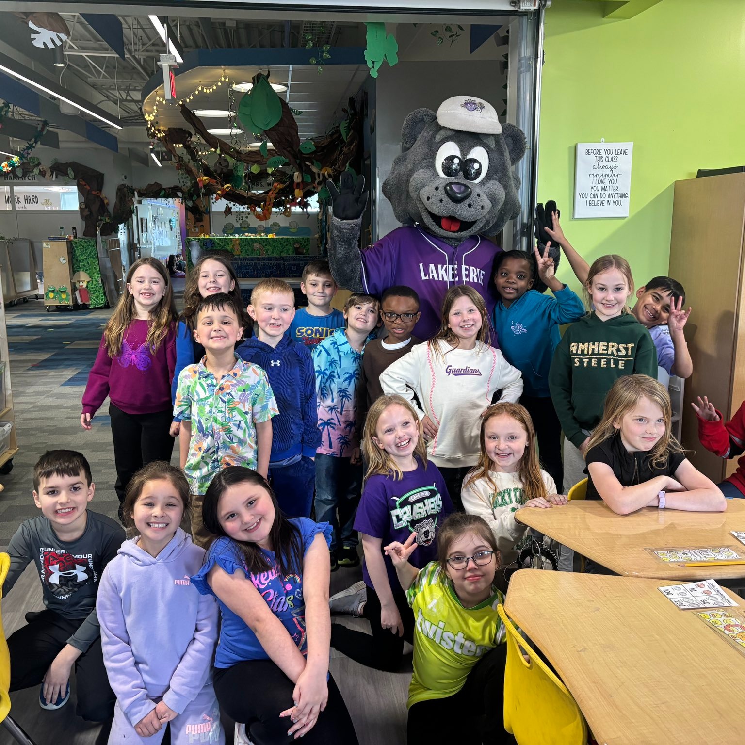 Powers Students posed with the Crushers mascot