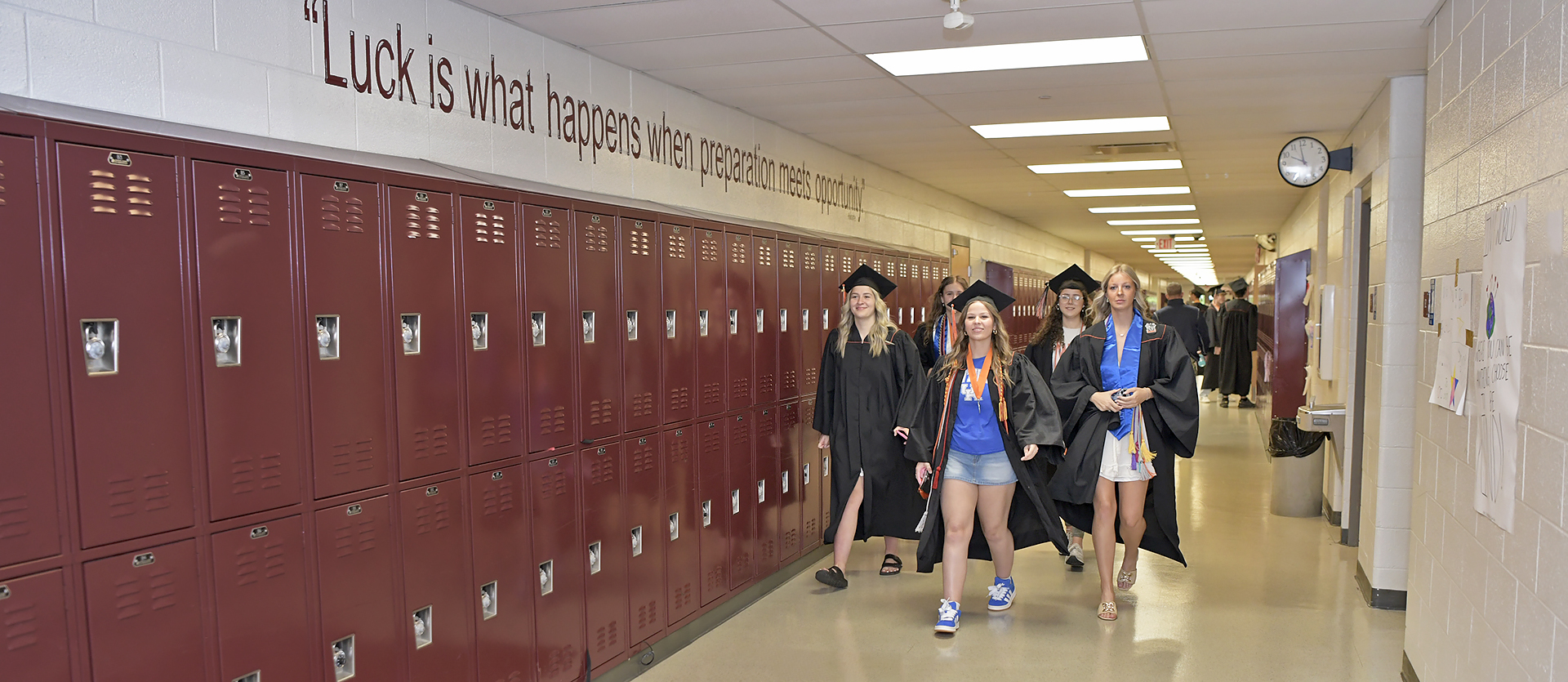 seniors walking down a hall