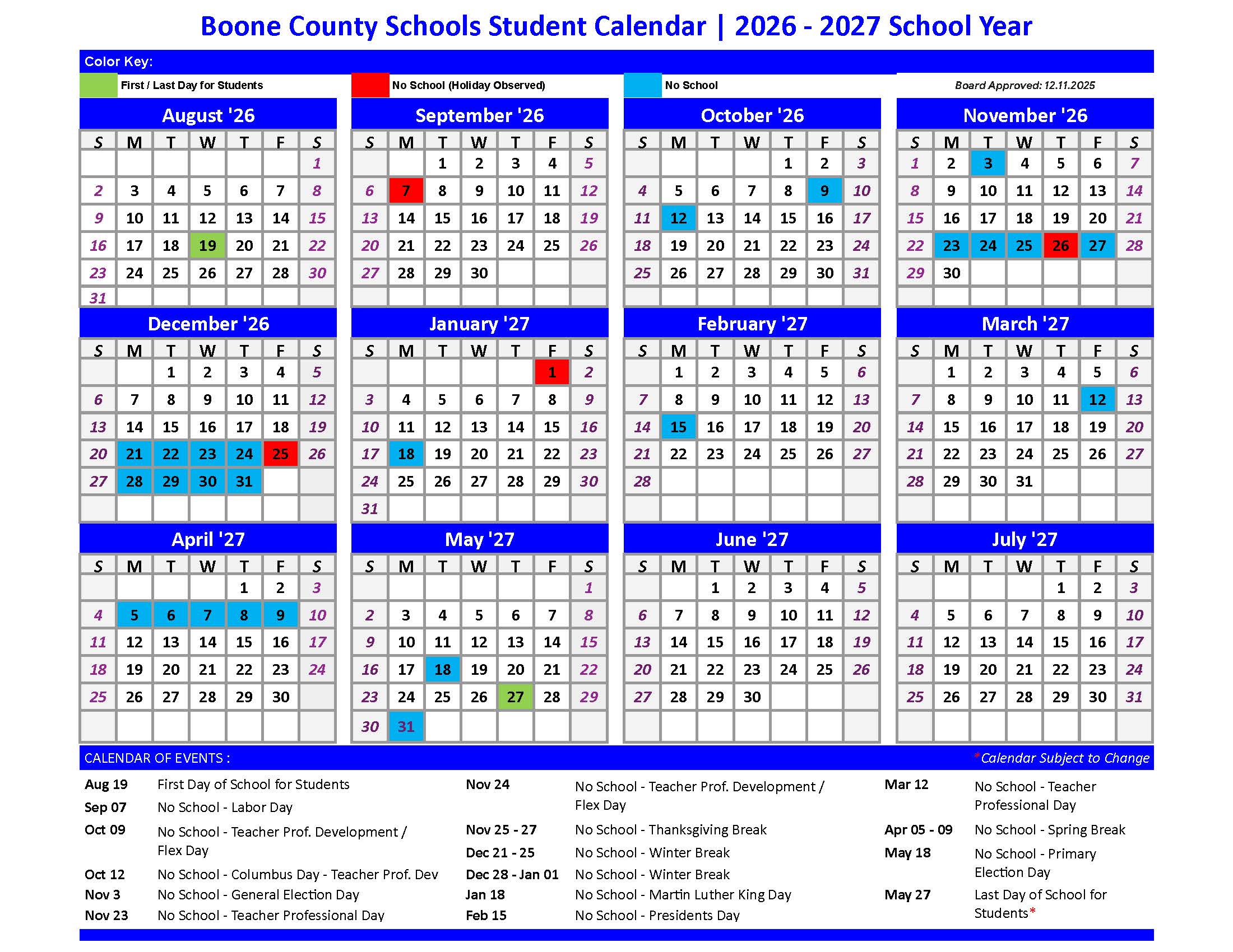 Student and Staff Calendars | Boone County Schools