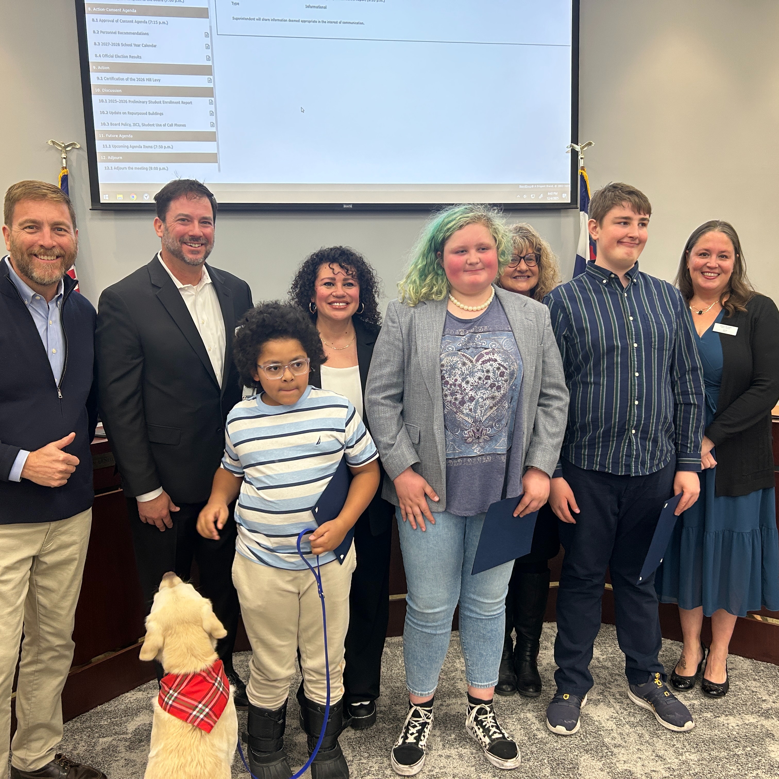 Nova students with the LPS Board of Education for Student Spotlight