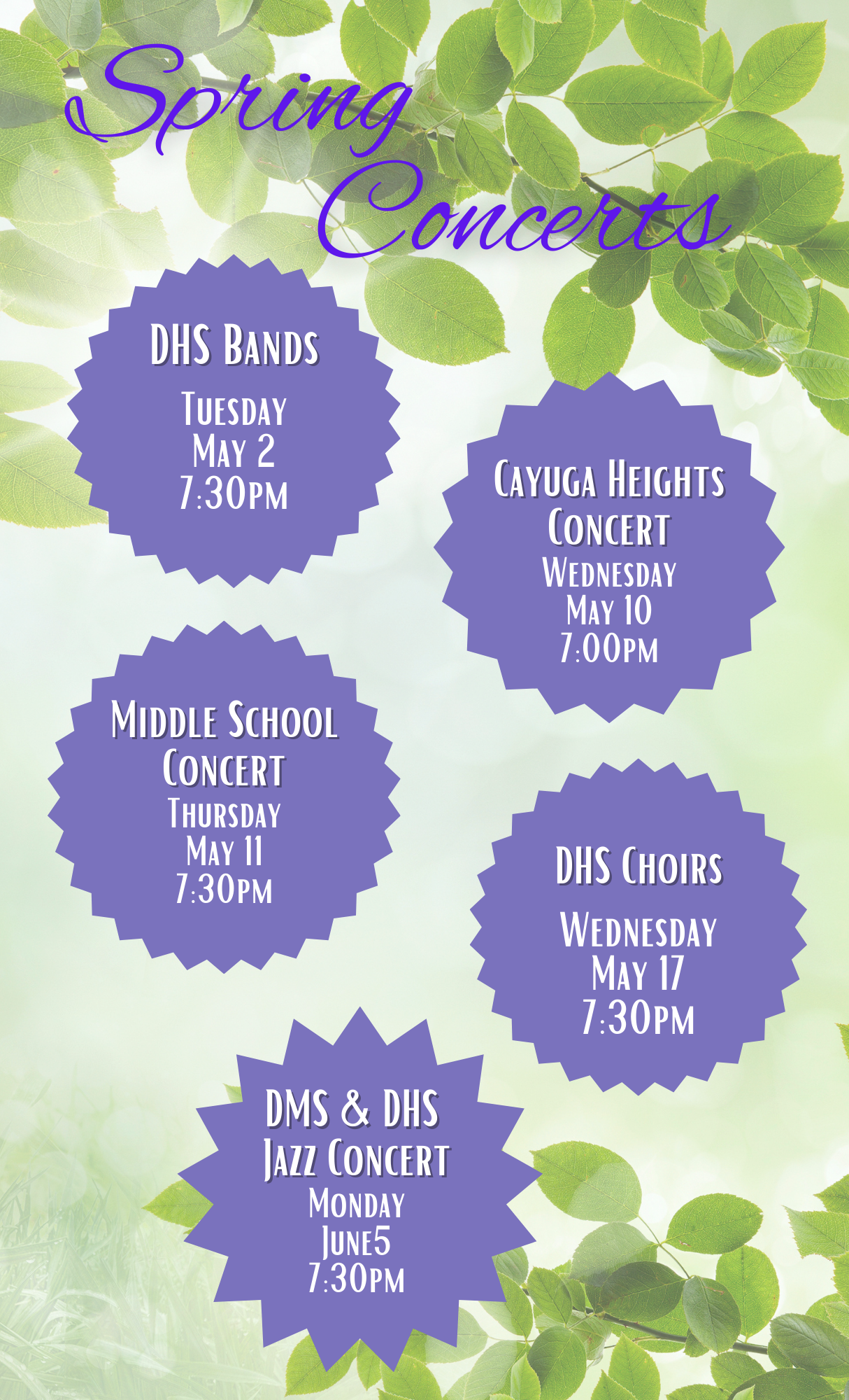 Spring Concert Schedule
