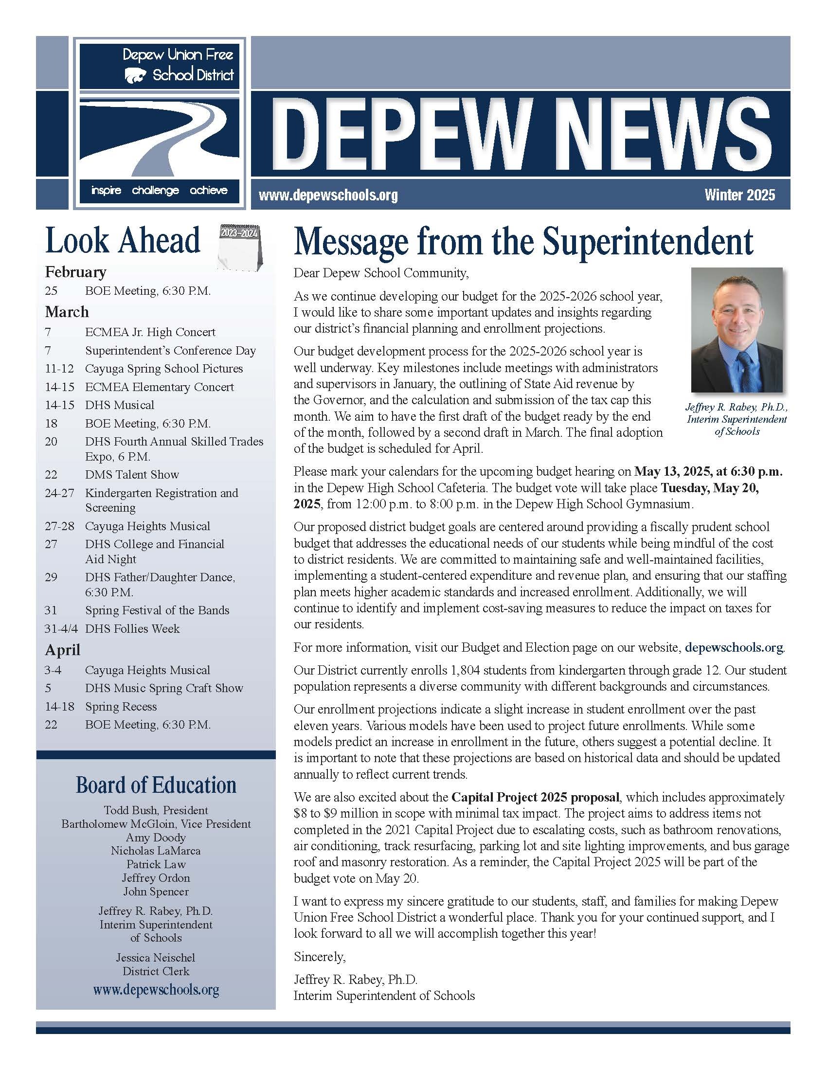 Depew Winter 2025 Newsletter cover